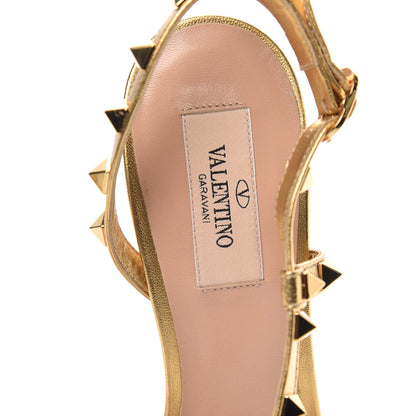 Valentino Garavani Metallic Nappa Rockstud Slingback High Heel Sandals 38.5 Soft Gold 5 of 10