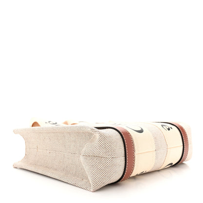 Chloe Cotton Calfskin Small Woody Ribbon Tote With Strap White Brown 4 of 10