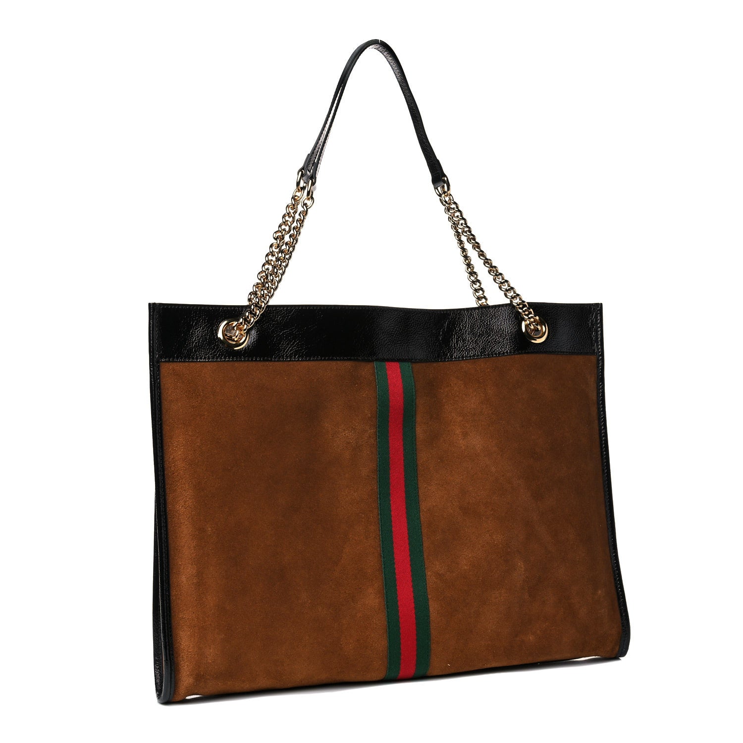 Gucci Suede Patent Large Rajah Chain Tote Nocciola Black 3 of 10