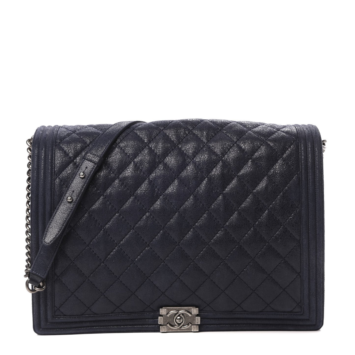 Goatskin Quilted Large Gentle Boy Flap Navy
