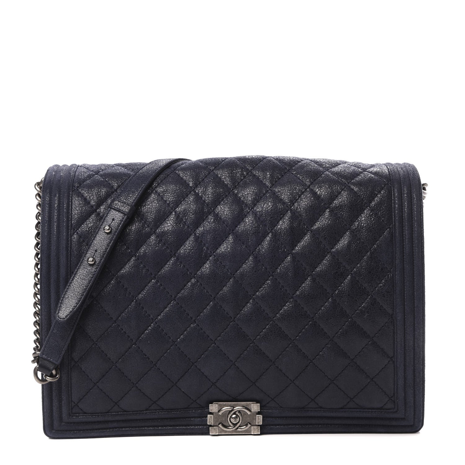 Chanel Goatskin Quilted Large Gentle Boy Flap Navy 1 of 12