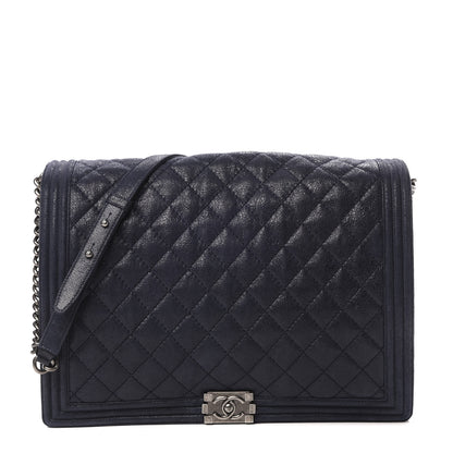 Chanel Goatskin Quilted Large Gentle Boy Flap Navy 1 of 12
