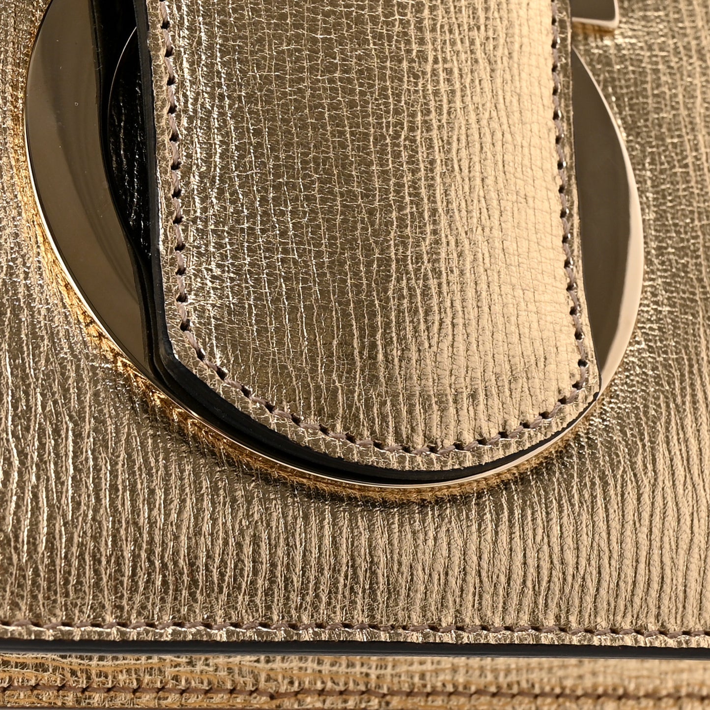 Metallic Hammered Calfskin Thalia Clutch With Chain Gold
