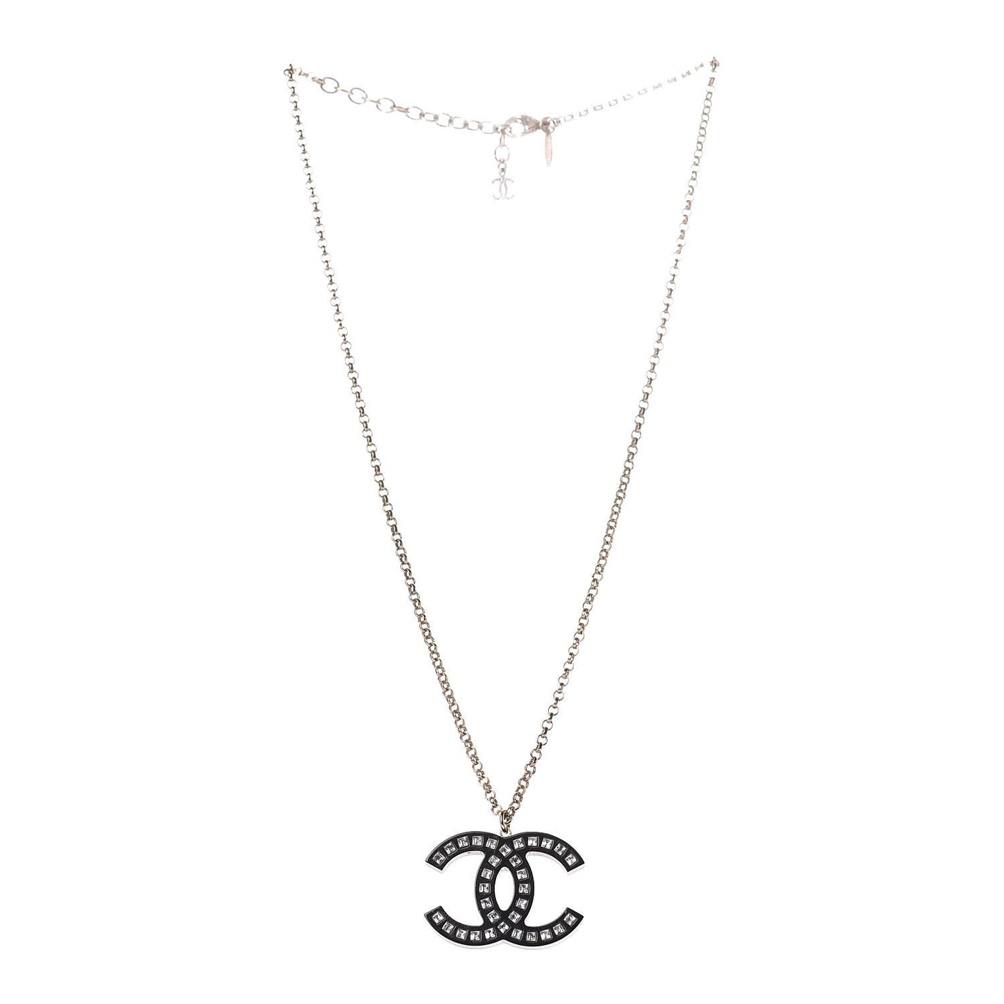 Resin Baguette Crystal CC Necklace Black