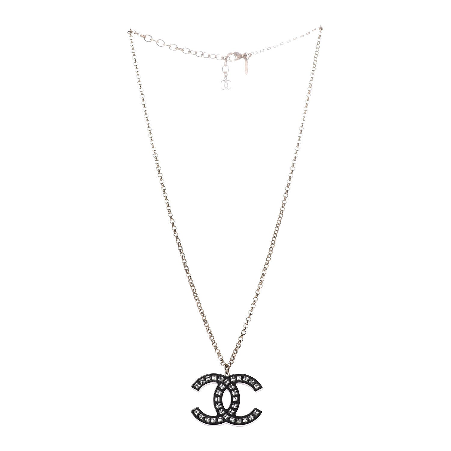 Chanel Resin Baguette Crystal CC Necklace Black 3 of 6