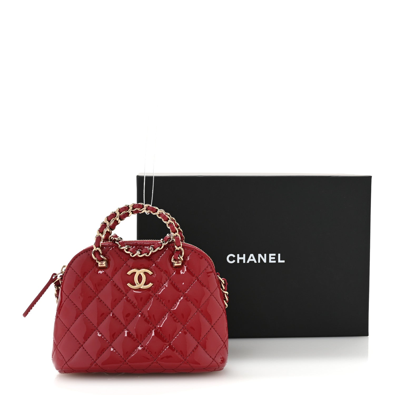 Chanel Patent Calfskin Quilted Shiny Coco Clutch With Chain Red 11 of 12