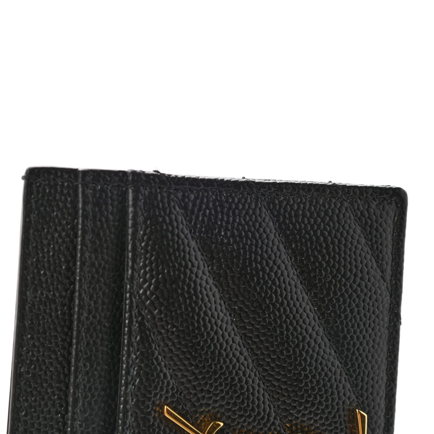 Saint Laurent Grain De Poudre Matelasse Chevron Monogram Credit Card Case Black 9 of 9