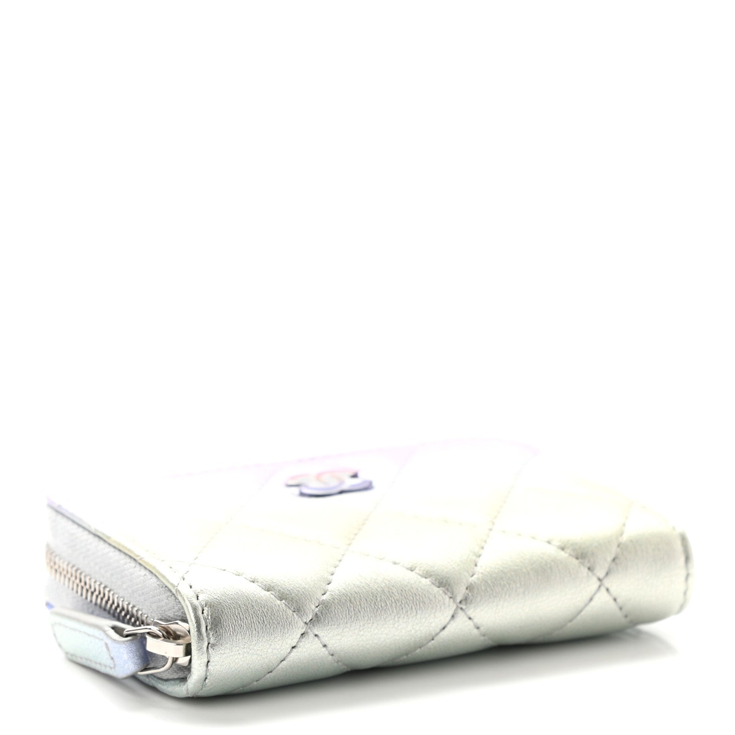 Chanel Gradient Metallic Calfskin Quilted Zip Around Coin Purse Wallet Silver Blue Yellow Purple 4 of 7
