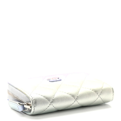 Chanel Gradient Metallic Calfskin Quilted Zip Around Coin Purse Wallet Silver Blue Yellow Purple 4 of 7