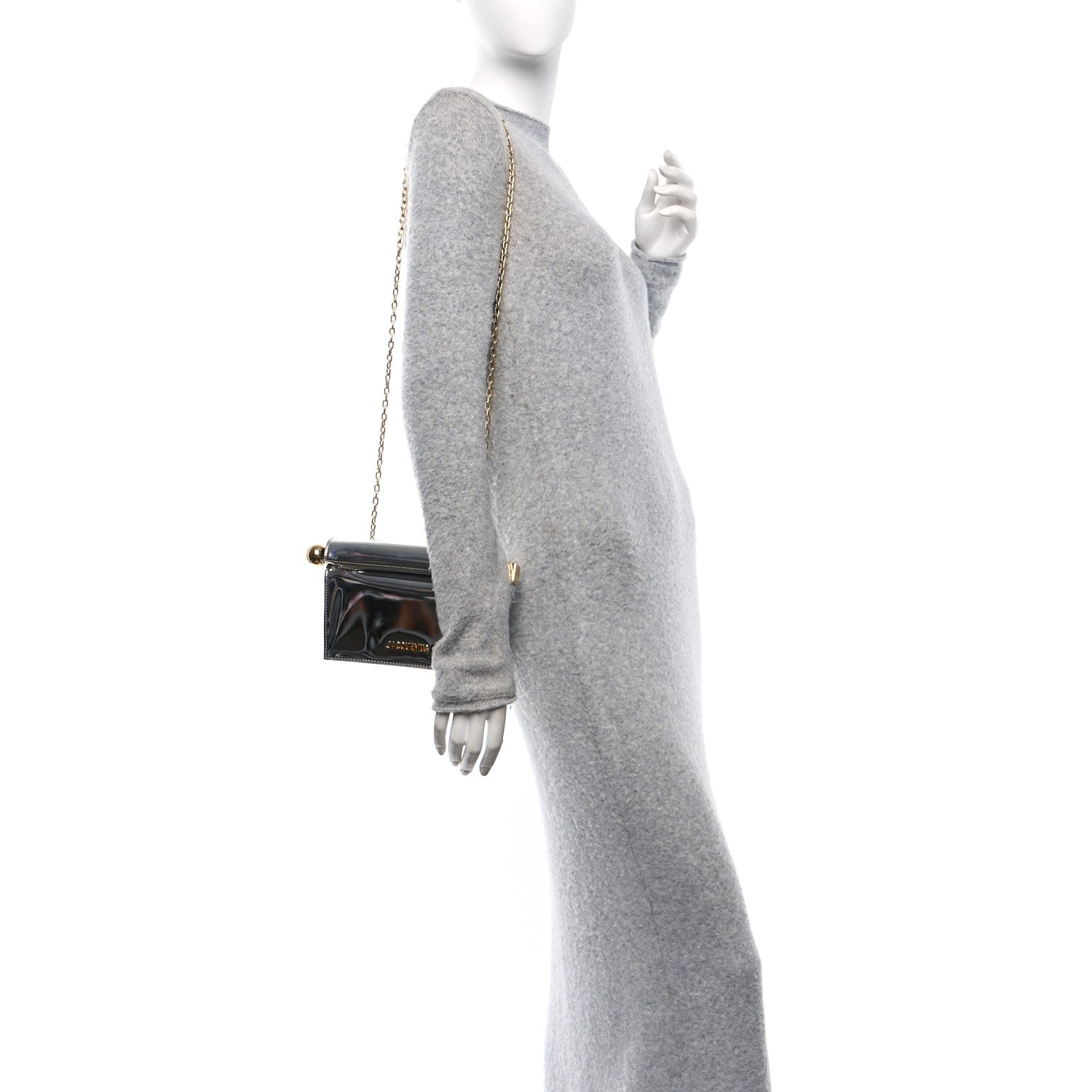 Jacquemus Metallic Patent Calfskin La Pochette Rond Carre Bag Silver 2 of 10