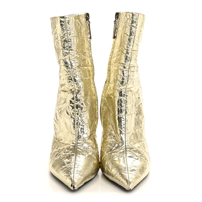 Saint Laurent Metallic Crinkled Polyurethane Calfskin Kiki Pointed Toe Ankle Boots 38 Gold 3 of 9