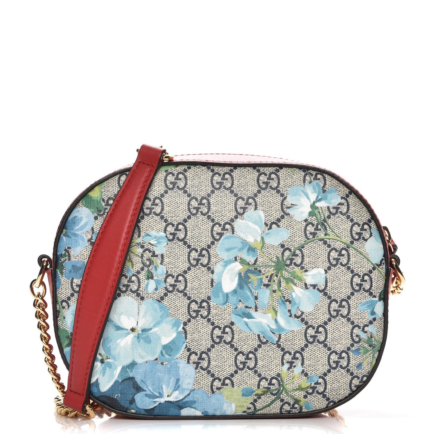 GG Supreme Monogram Blooms Mini Chain Shoulder Bag Beige Blue Navy Hibiscus Red