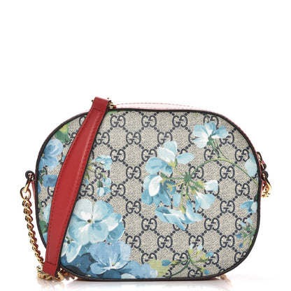 Gucci GG Supreme Monogram Blooms Mini Chain Shoulder Bag Beige Blue Navy Hibiscus Red 1 of 7