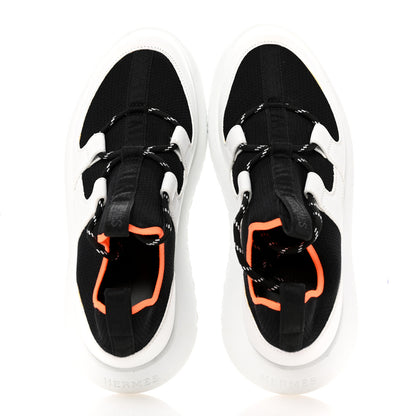 Hermes Technical Canvas Calfskin Womens Duel Sneakers 36 White Black 2 of 13