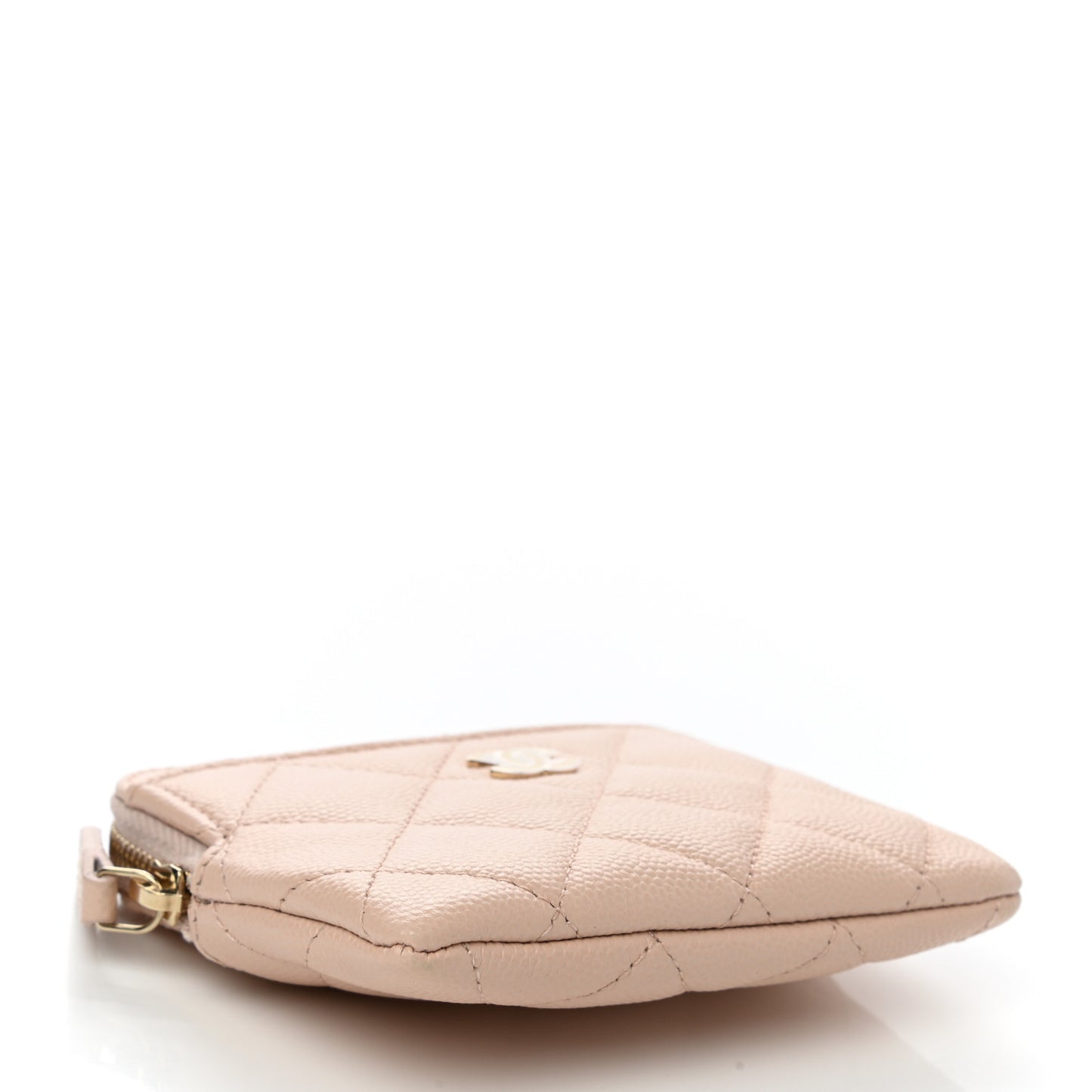 Caviar Quilted Zip Card Holder Wallet Light Beige