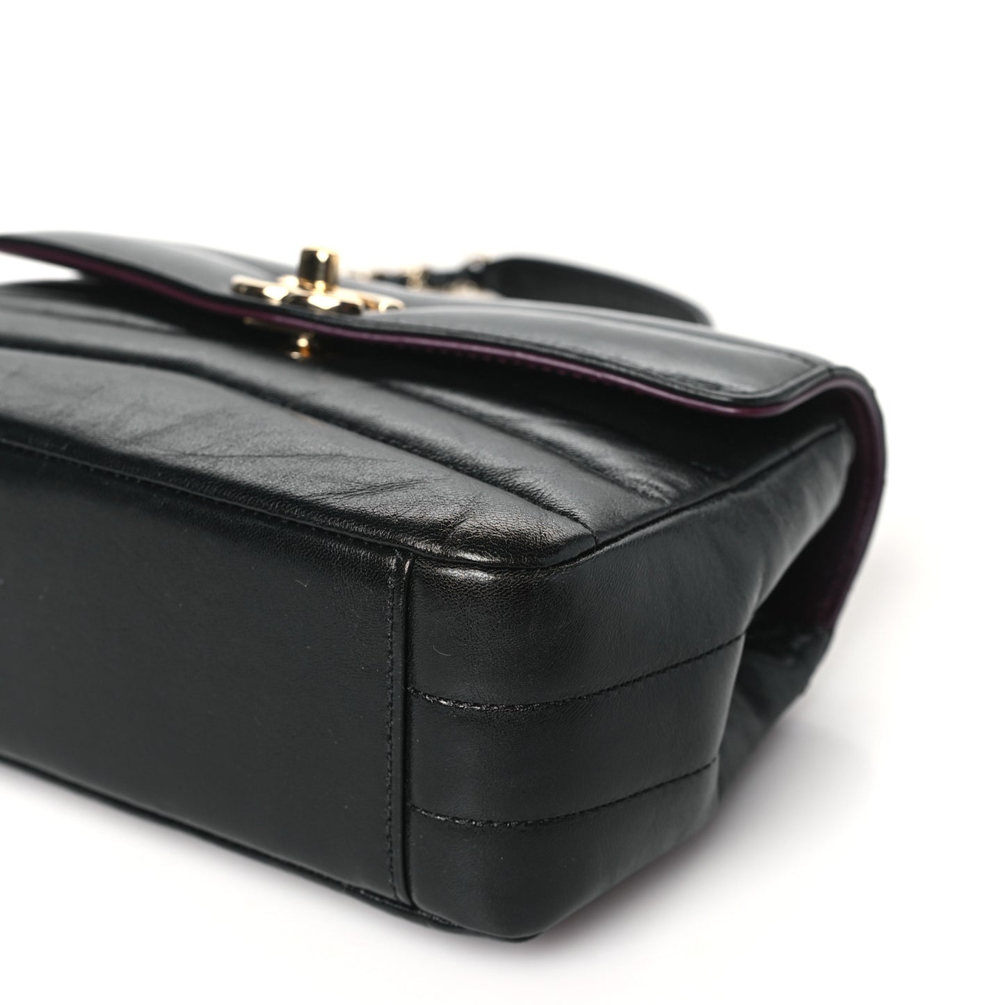Shiny Lambskin Quilted Small Chevron Miroir Black