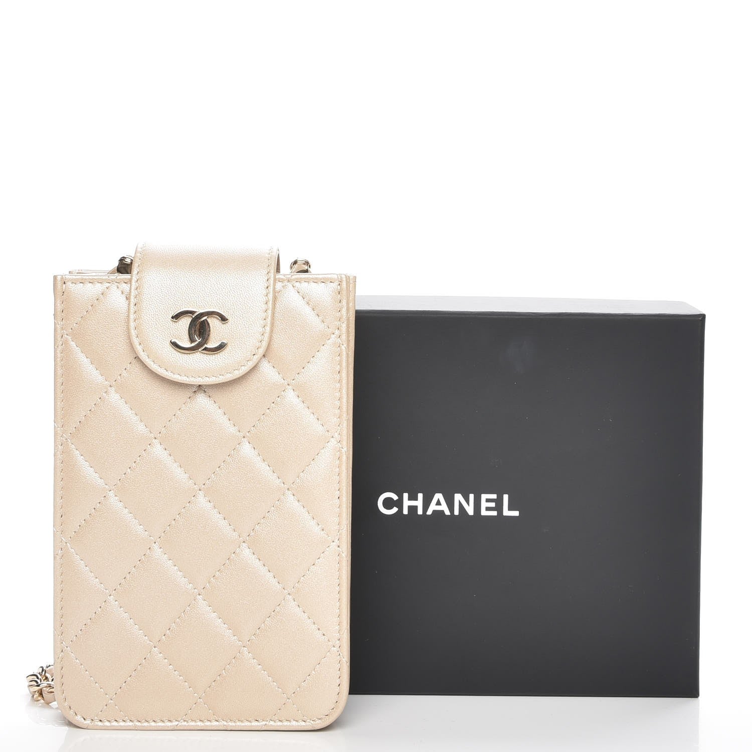 Chanel Metallic Lambskin Quilted CC Phone Holder Light Gold 9 of 9