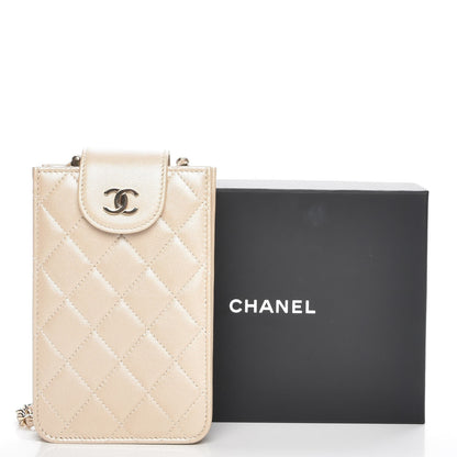 Chanel Metallic Lambskin Quilted CC Phone Holder Light Gold 9 of 9