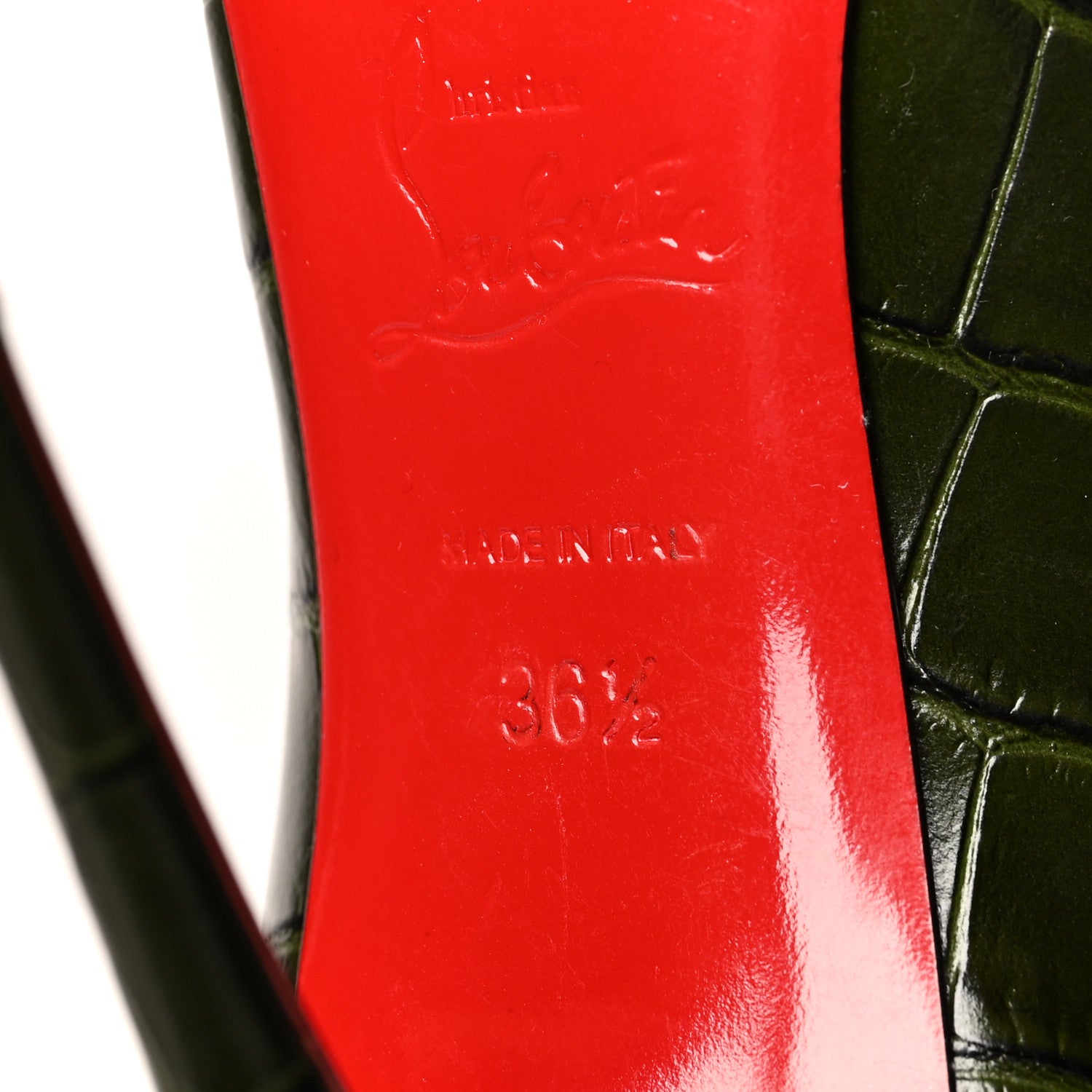 Christian Louboutin Calfskin Crocodile Embossed Kate 100 Pumps 36.5 Forest Night 6 of 7