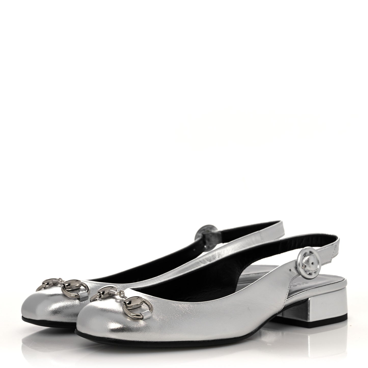 Metallic Nappa Horsebit Slingback Pumps 35 Argento