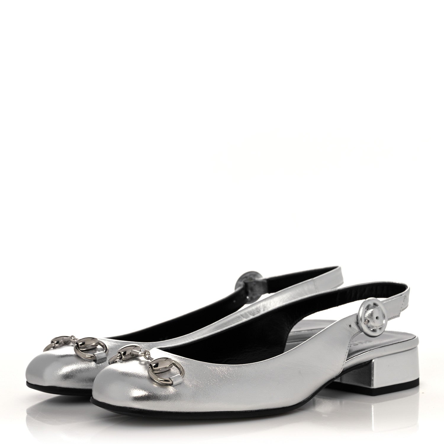 Gucci Metallic Nappa Horsebit Slingback Pumps 35 Argento 3 of 8