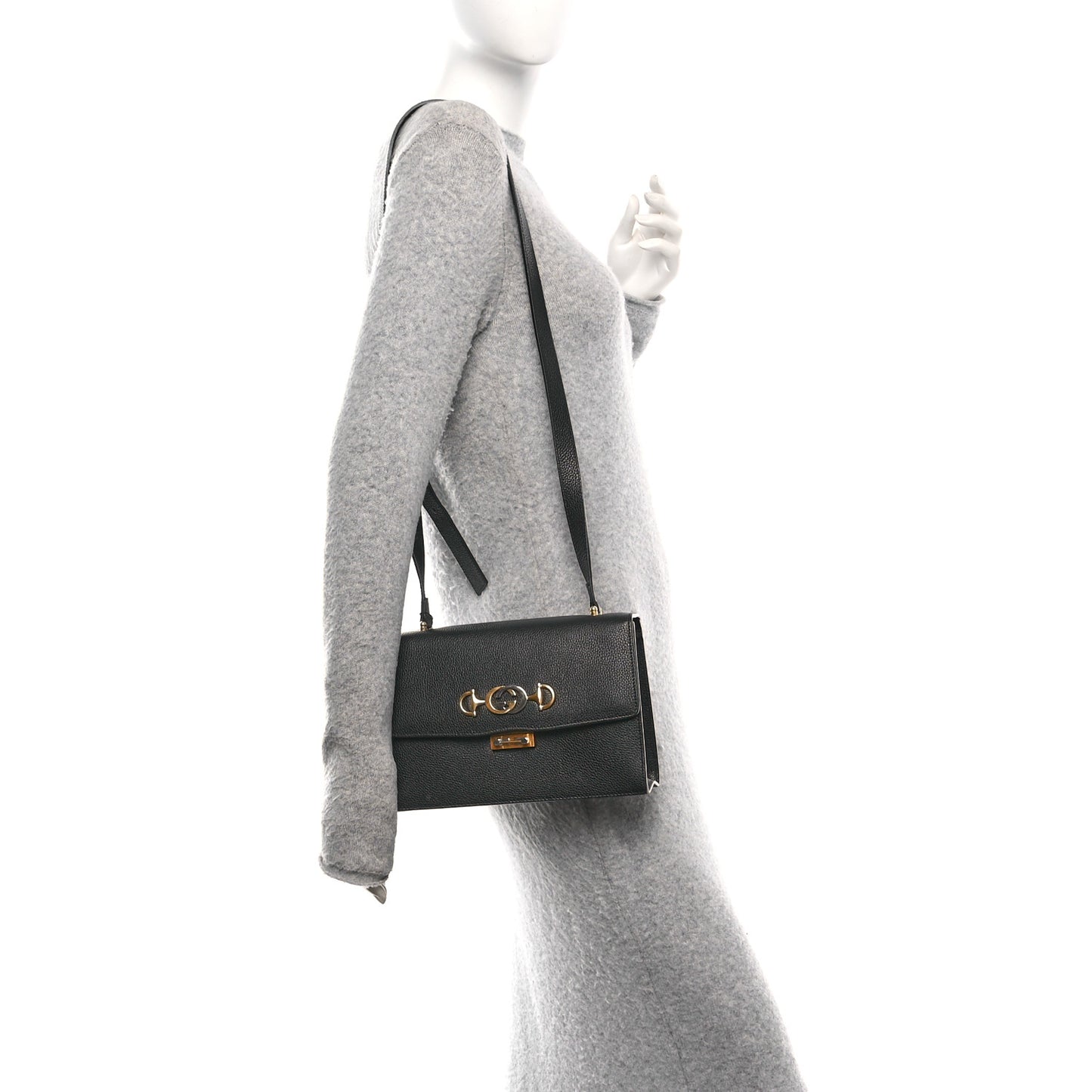 Grainy Calfskin Small Zumi Shoulder Bag Black
