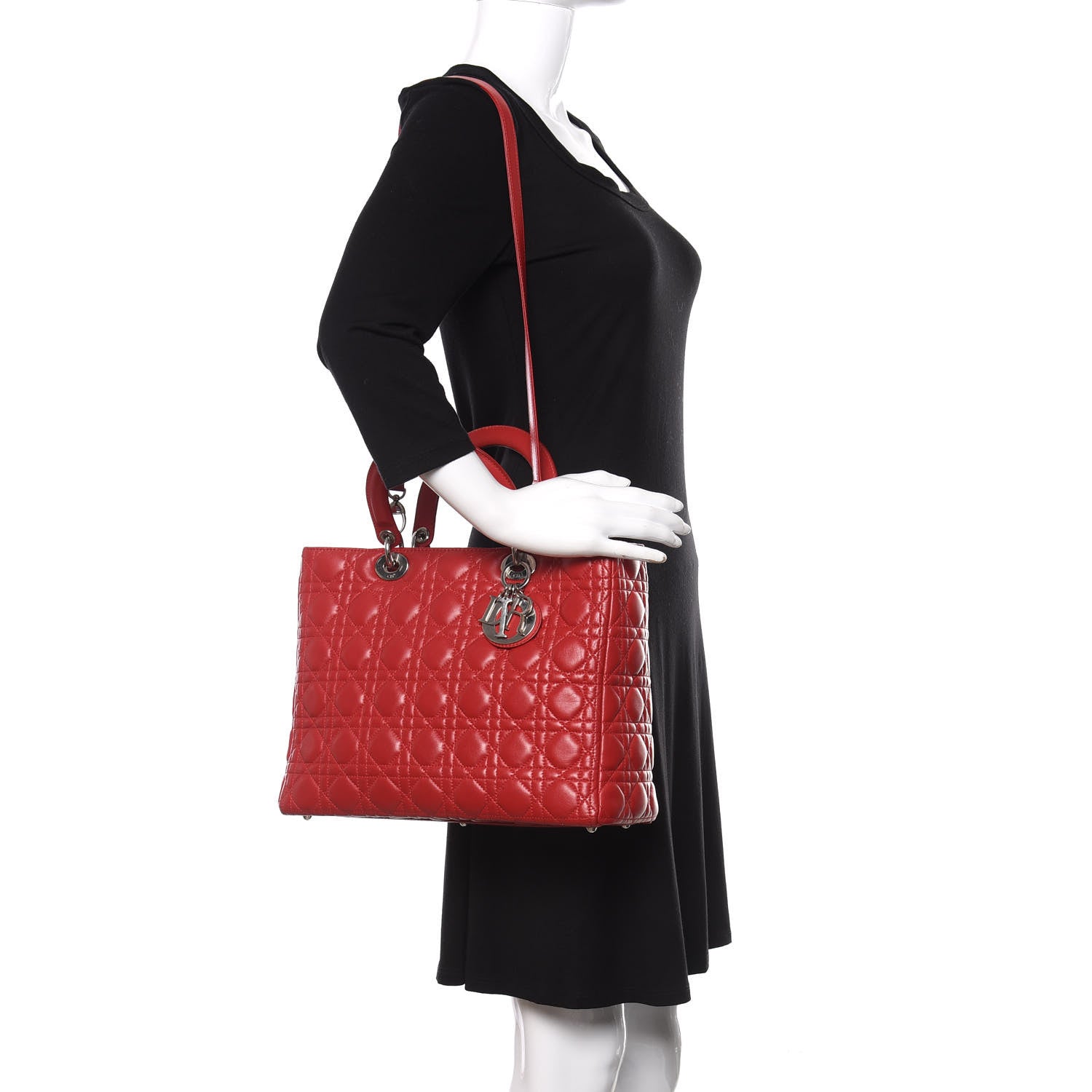 Christian Dior Lambskin Cannage Large Lady Dior Red 2 of 17