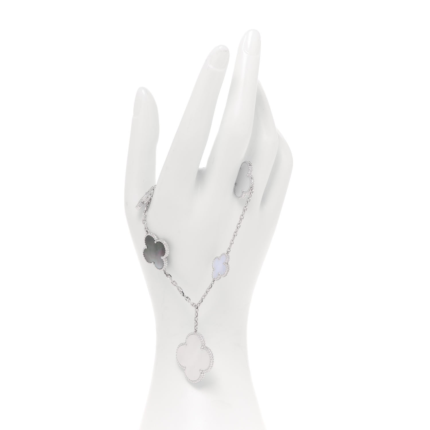 Van Cleef & Arpels 18K White Gold Chalcedony Mother of Pearl 5 Motifs Magic Alhambra Bracelet 2 of 5