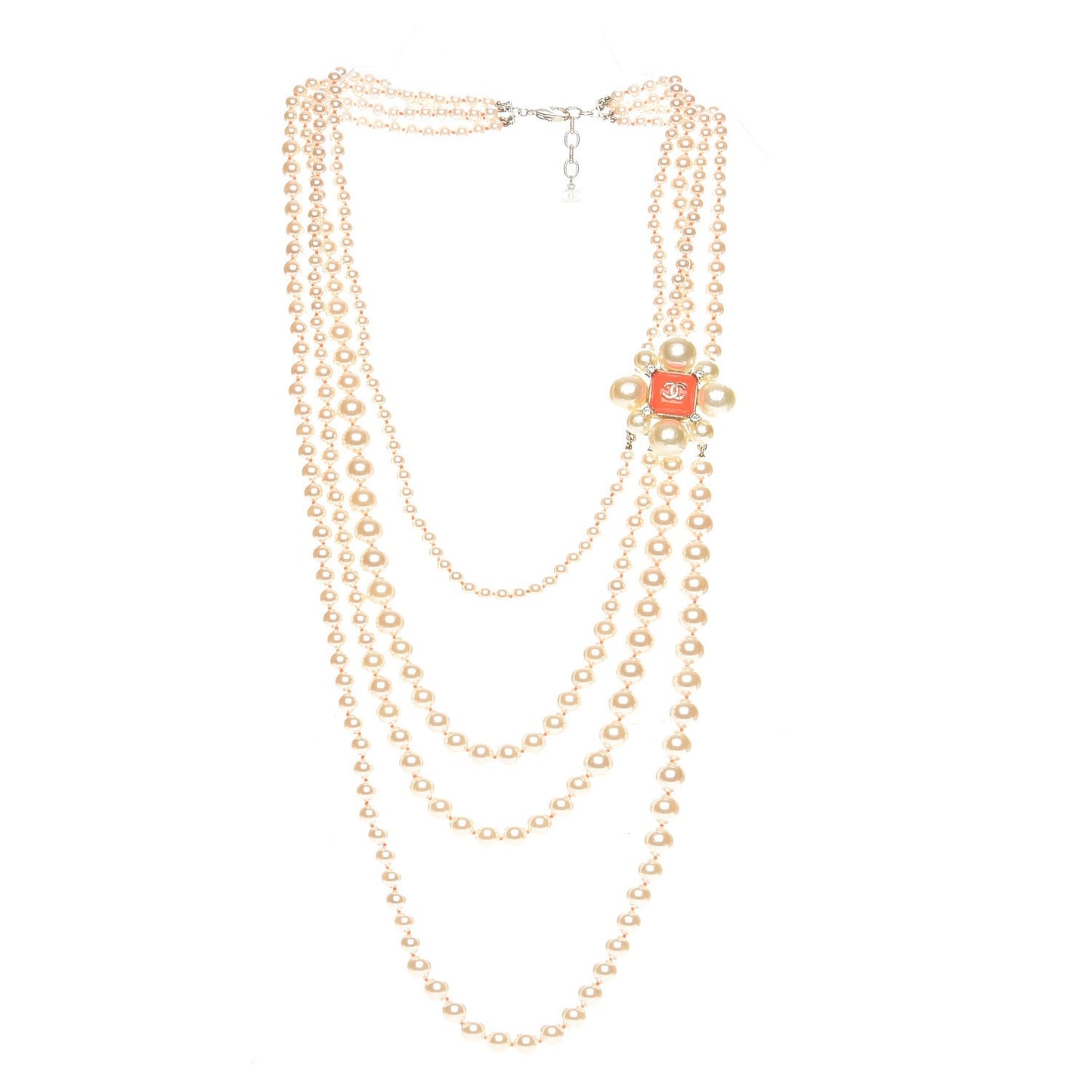 Pearl Multi Strand Long CC Necklace Gold