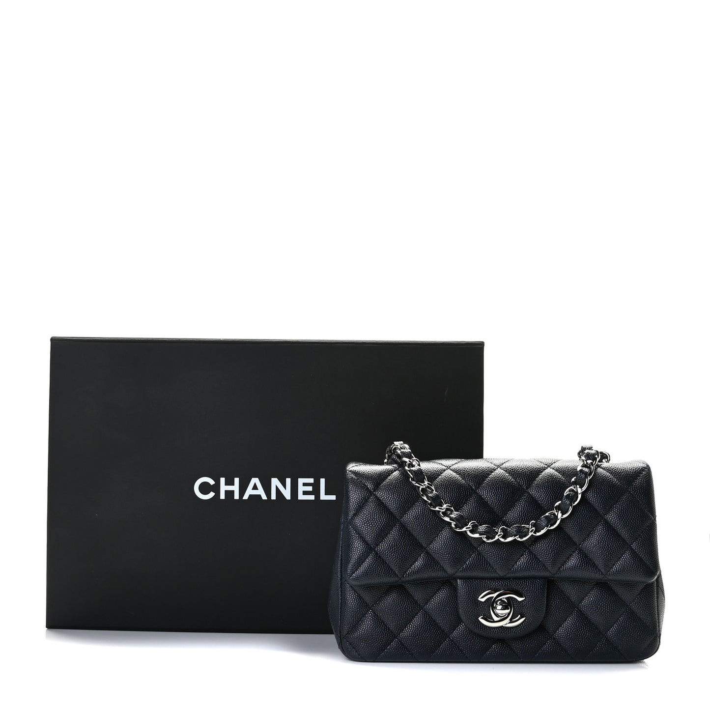 Caviar Quilted Mini Rectangular Flap Navy