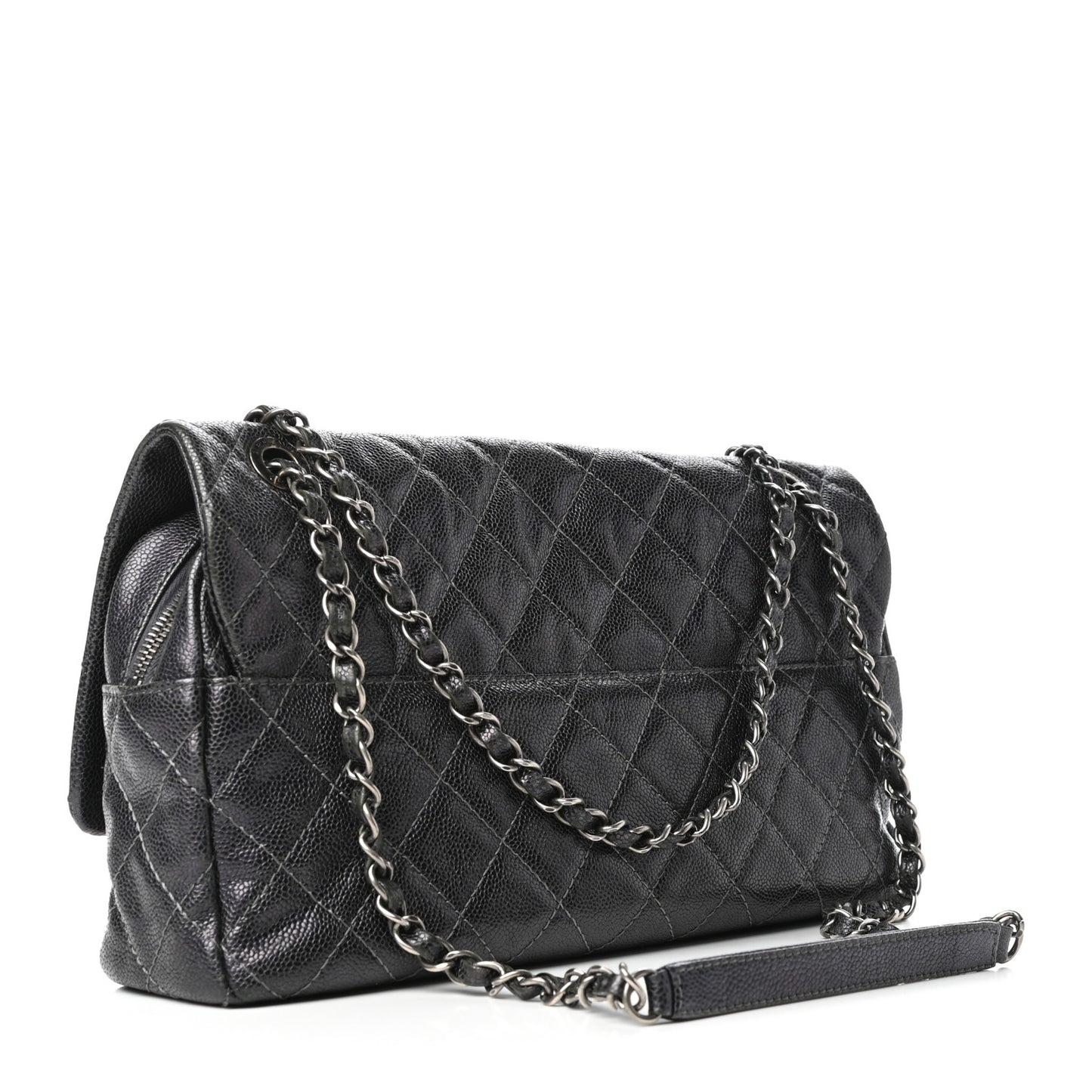 Iridescent Caviar Quilted Large Chic Flap Grey