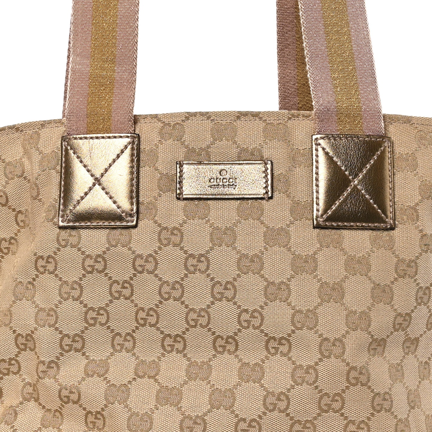 GG Monogram Medium Web Handle Bucket Tote Pink Gold