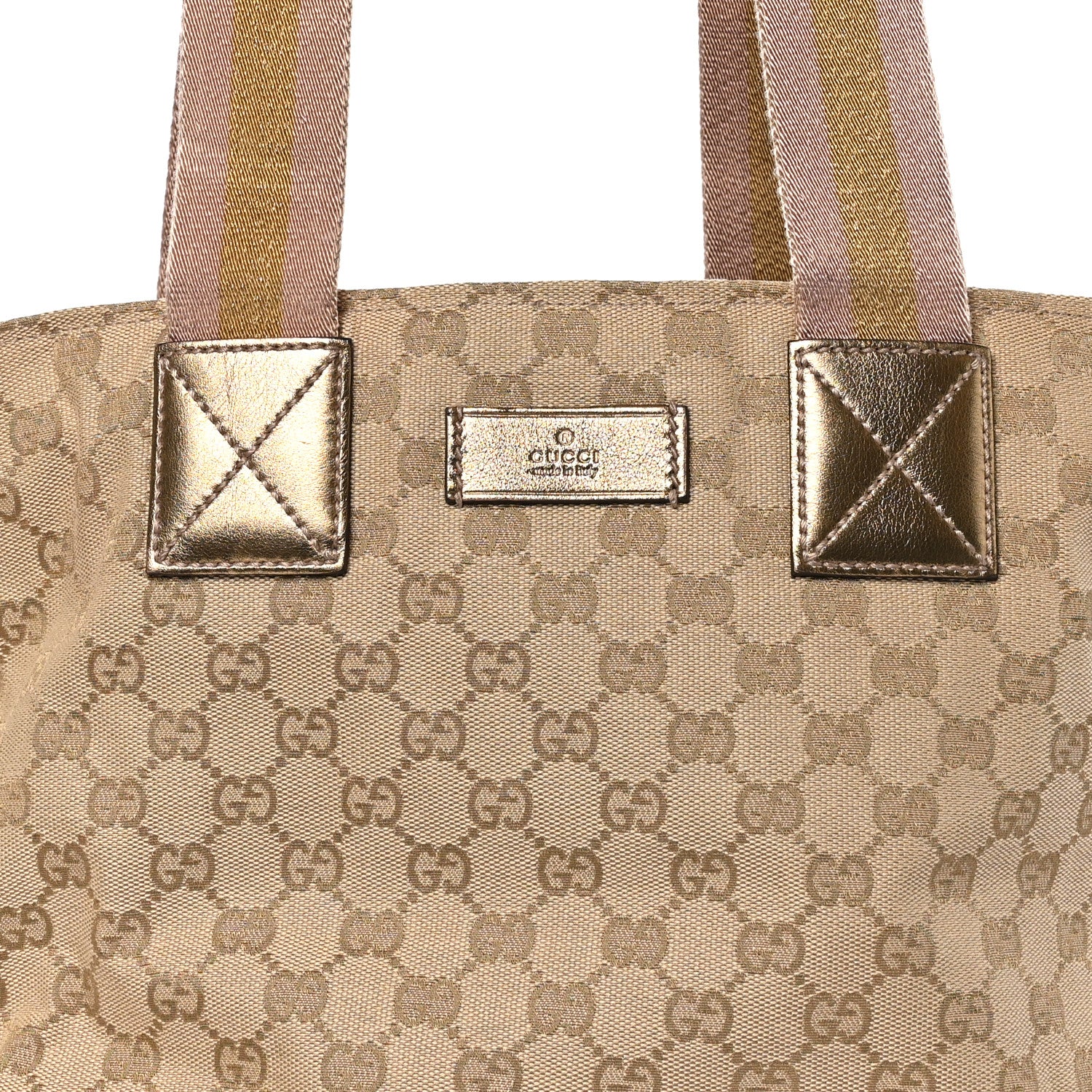 Gucci GG Monogram Medium Web Handle Bucket Tote Pink Gold 8 of 14