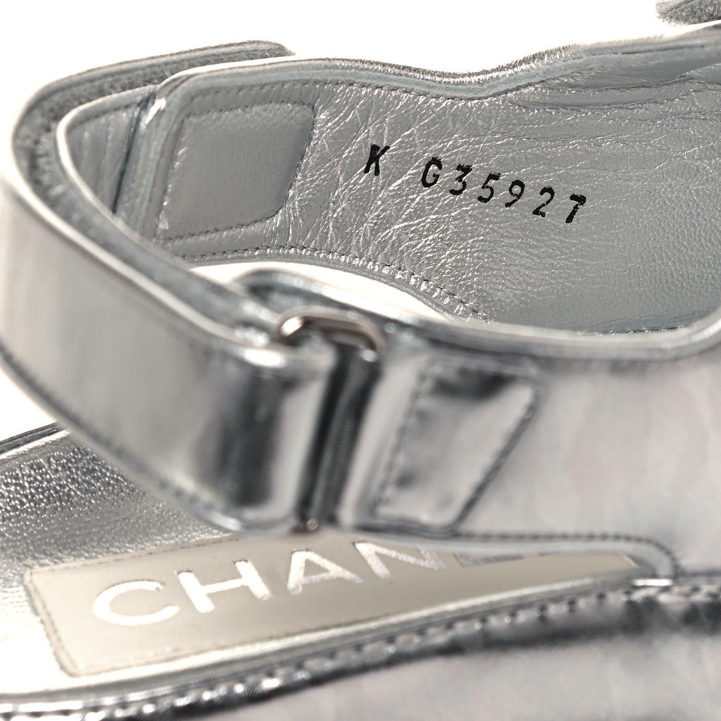 Laminated Calfskin Velcro Dad Sandals 39 Silver