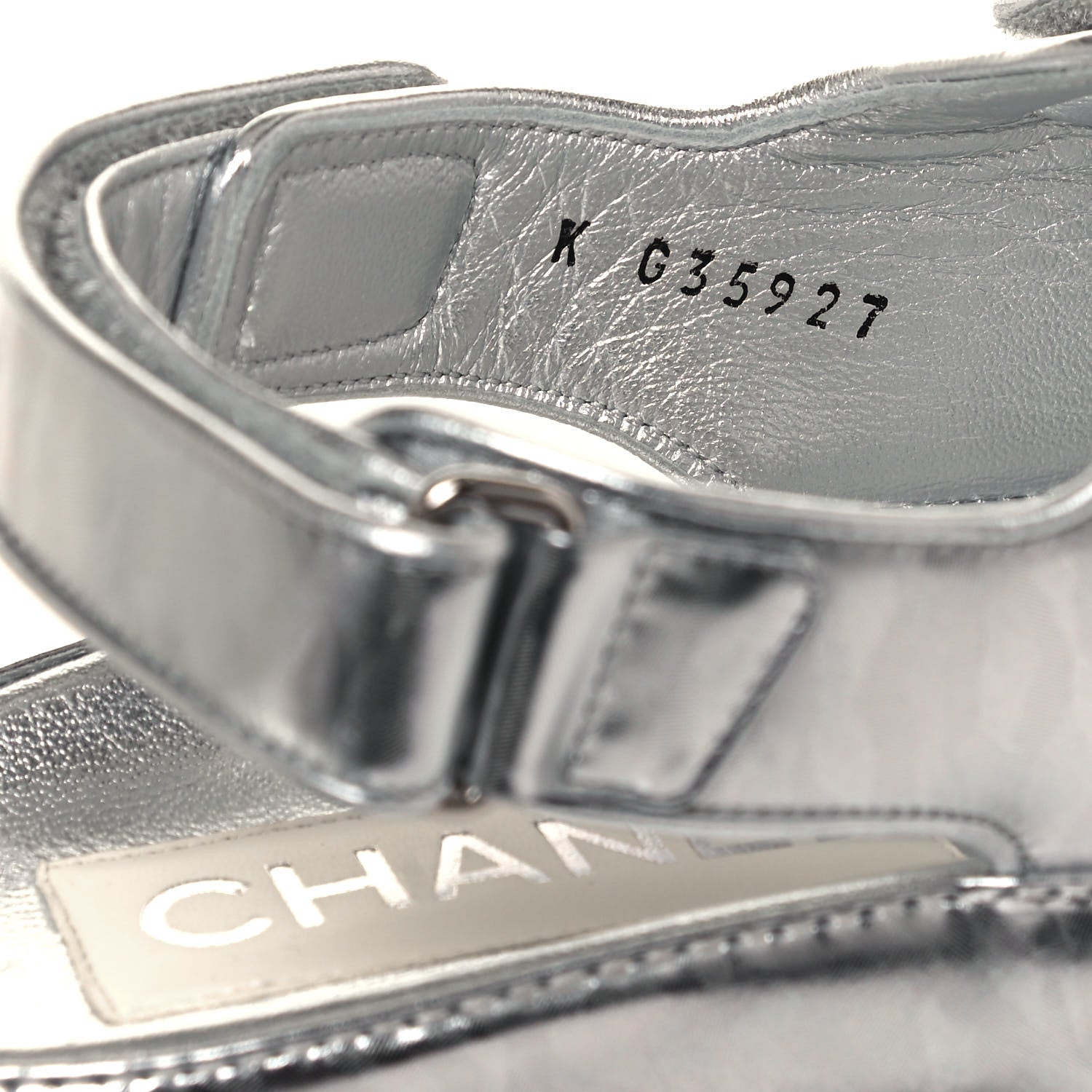 Chanel Laminated Calfskin Velcro Dad Sandals 39 Silver 8 of 8