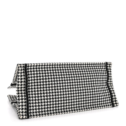 Christian Dior Canvas Houndstooth Embroidered Medium Book Tote Black White 4 of 13
