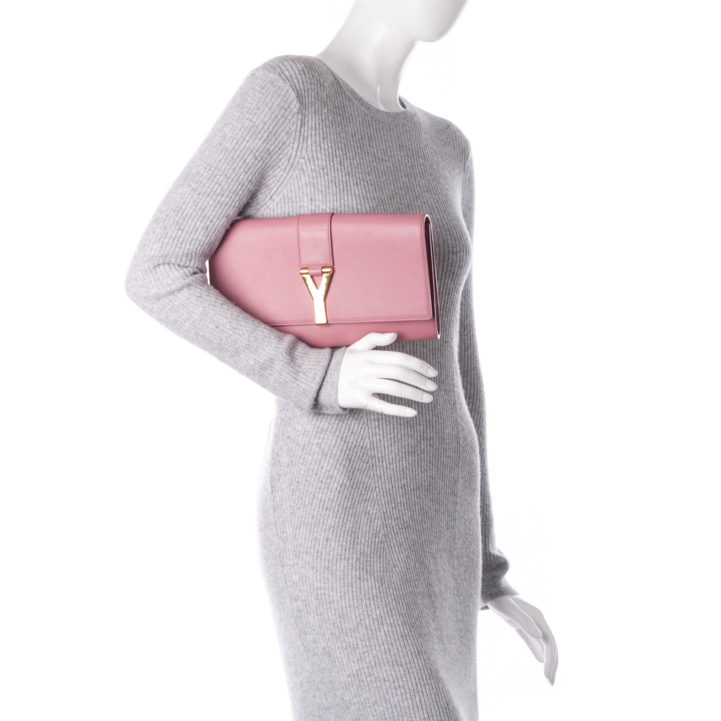 Calfskin Classic Y Ligne Clutch Dark Rose