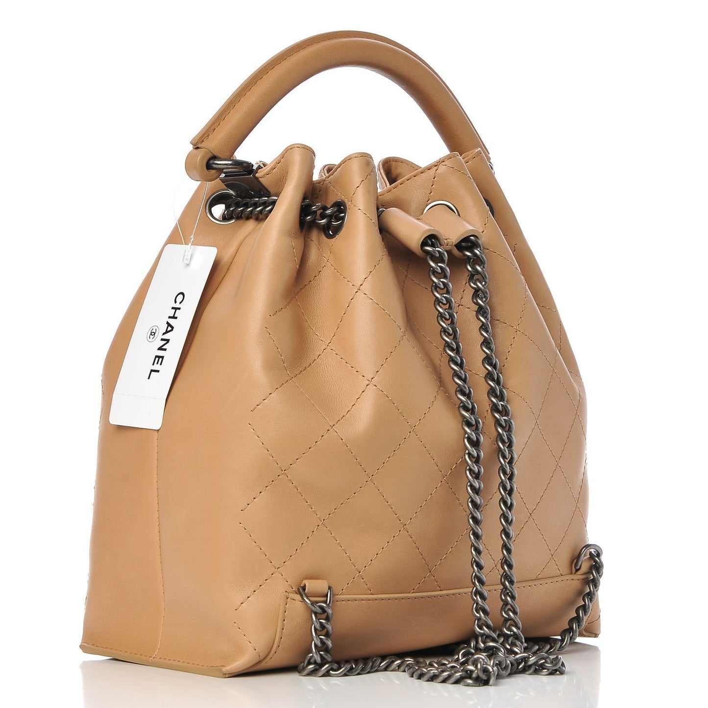 Calfskin Stitched Medium Urban Luxury Drawstring Backpack Beige