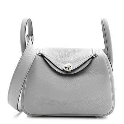 Hermes Taurillon Clemence Mini Lindy 20 Bleu Pale 1 of 11