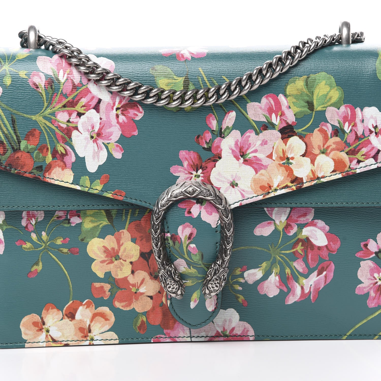 Gucci Calfskin Blooms Print Medium Dionysus Shoulder Bag Bright Emerald Multicolor 7 of 9