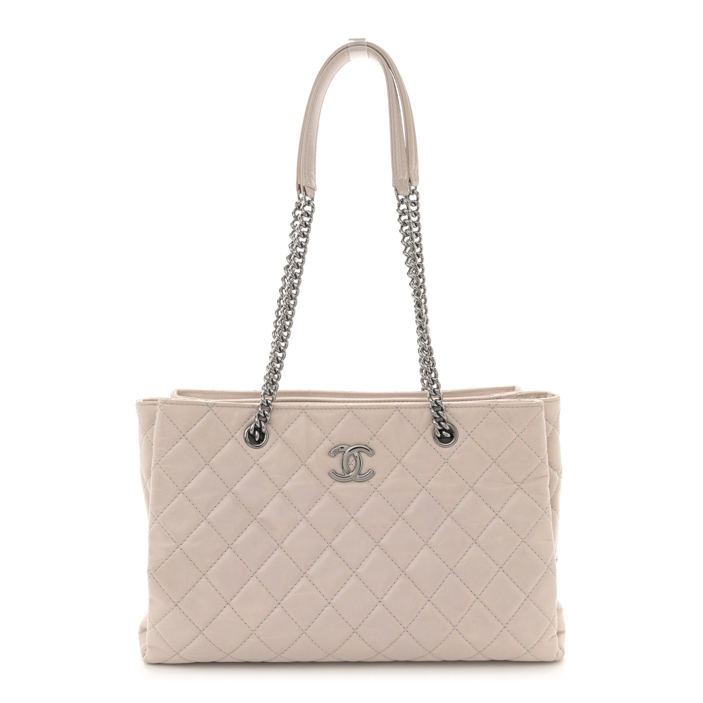 Glazed Calfskin Quilted Shopping Tote Light Beige