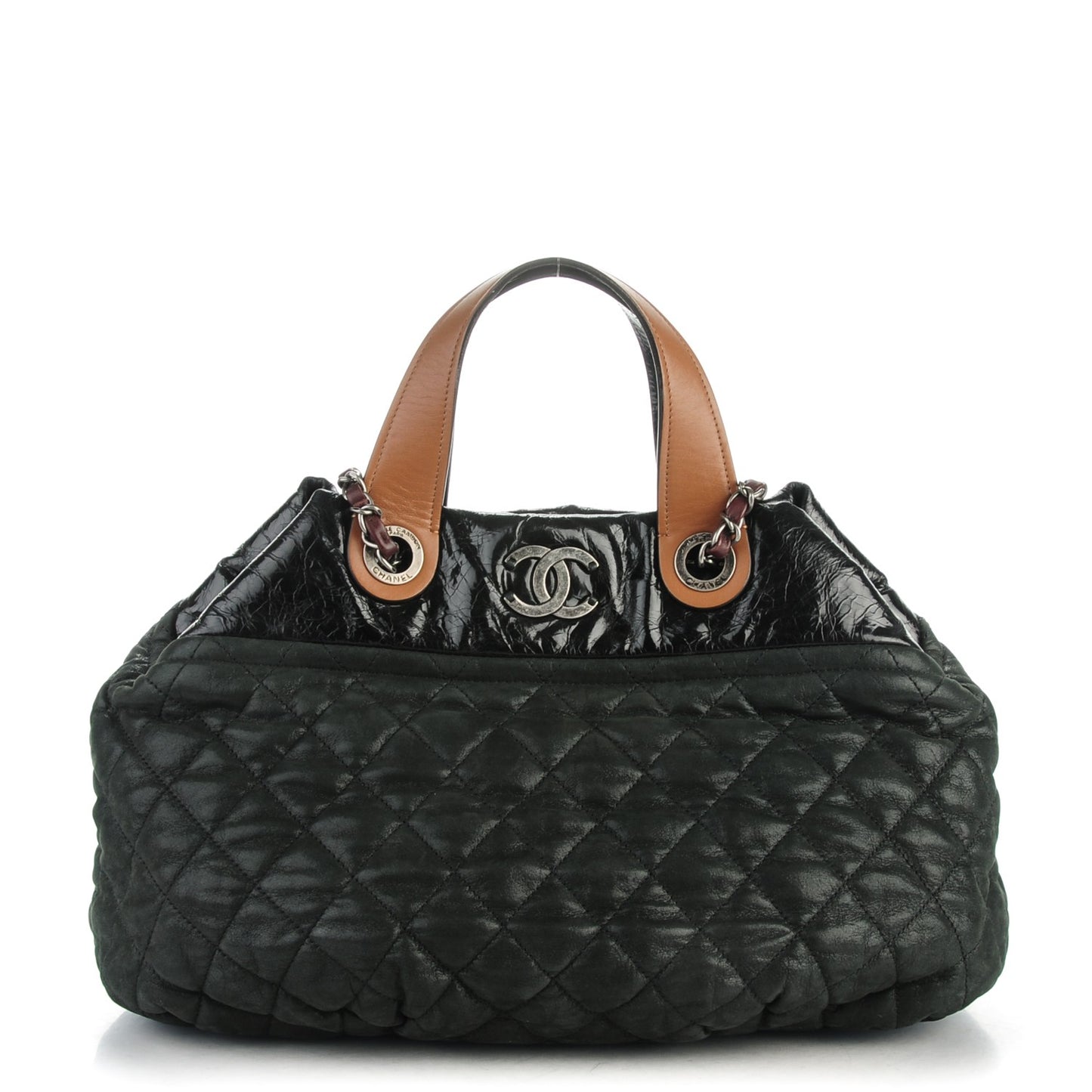 Iridescent Calfskin Small In the Mix Tote Dark Green