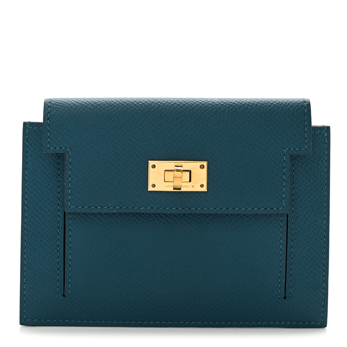 Epsom Kelly Pocket Compact Wallet Vert Bosphore