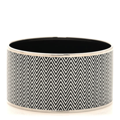 Hermes Enamel Printed Extra Wide Chevron Bracelet 70 Black 1 of 5