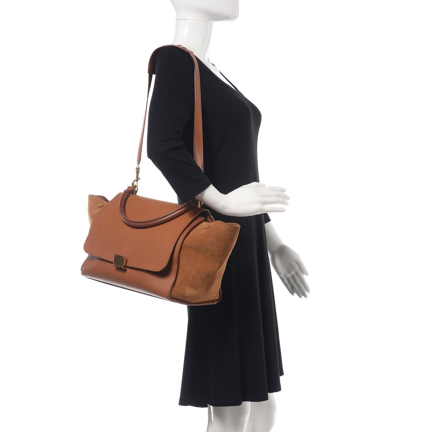 Natural Calfskin Suede Medium Trapeze Tan