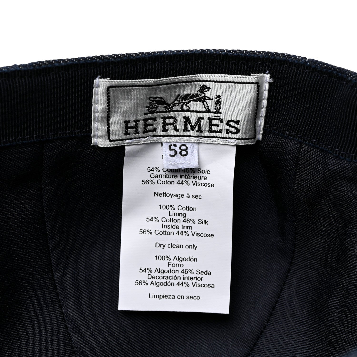 Hermes Cotton Denim Embroidered Davis Emile Hat 58 Indigo 7 of 9
