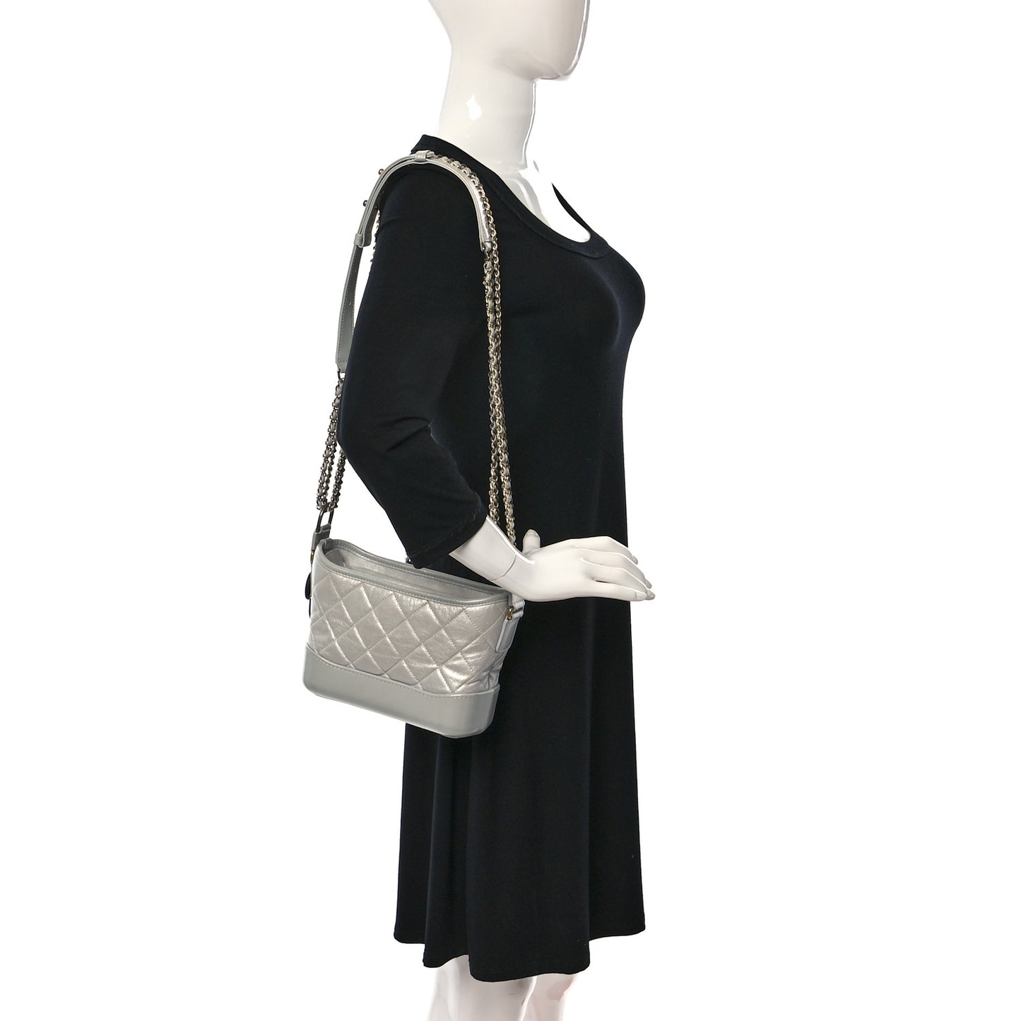 Metallic Aged Calfskin Quilted Small Gabrielle Hobo Silver