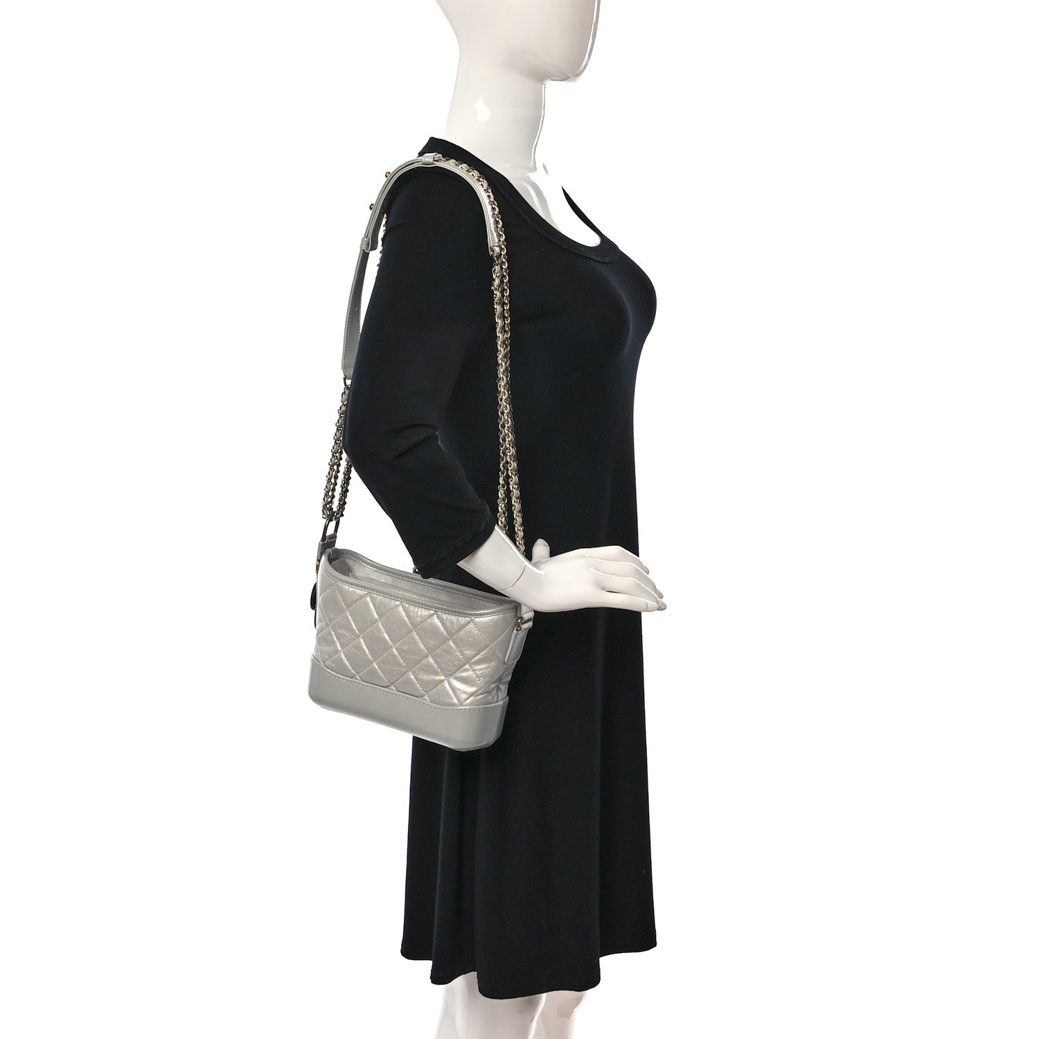 Chanel Metallic Aged Calfskin Quilted Small Gabrielle Hobo Silver 3 of 11