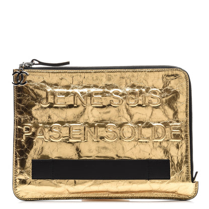 Chanel Metallic Lambskin Medium Je Ne Suis Pas En Solde Pouch Clutch Gold 1 of 7
