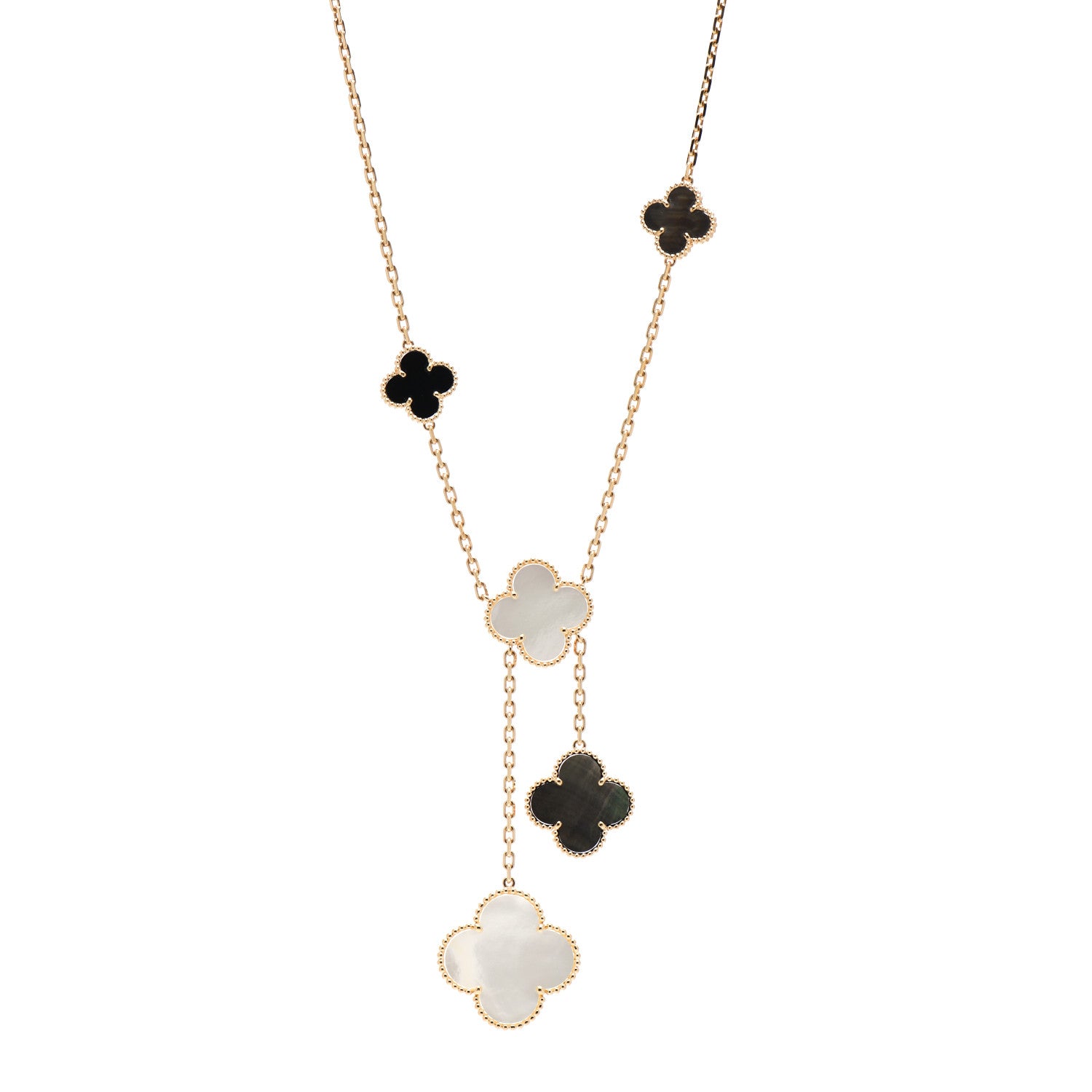 Van Cleef & Arpels 18K Yellow Gold Mother of Pearl Onyx 6 Motifs Magic Alhambra Necklace 1 of 5